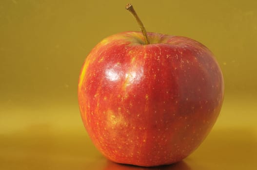 One Juicy Hot Red Apple over a Colored Background