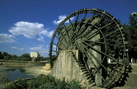 The traditional water piles in the center of Hama in central Syria in Syria in the Middle East in Arabia.