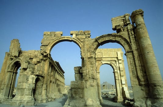 The ruins of Palmyra in the Weste Faydat in Syria in the Middle East in Arabia.