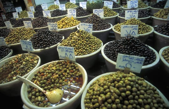 The Souq or market in the medina of the Old City of Aleppo in the north of Syria in the Middle East.