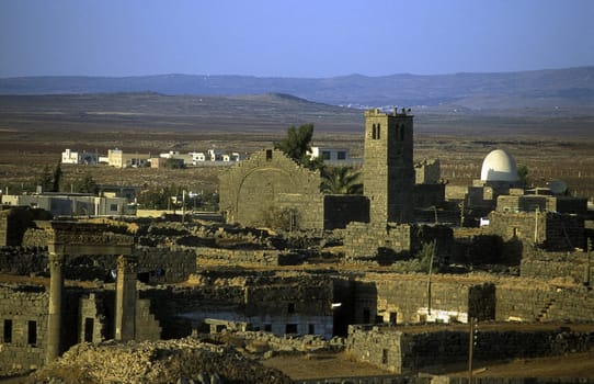 The Mosque of Omar in the city of Bosra in the south of Syria in the Middle East.
