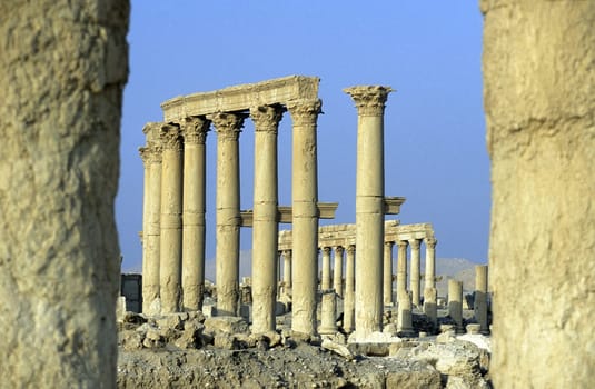 The ruins of Palmyra in the Weste Faydat in Syria in the Middle East in Arabia.