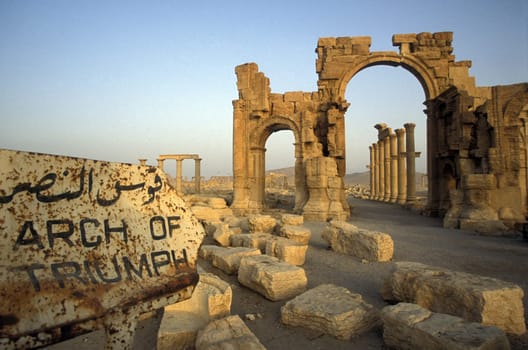 The ruins of Palmyra in the Weste Faydat in Syria in the Middle East in Arabia.