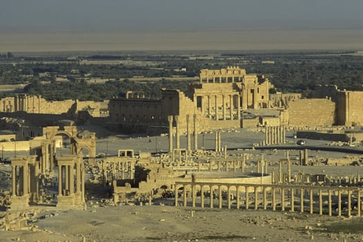 The ruins of Palmyra in the Weste Faydat in Syria in the Middle East in Arabia.