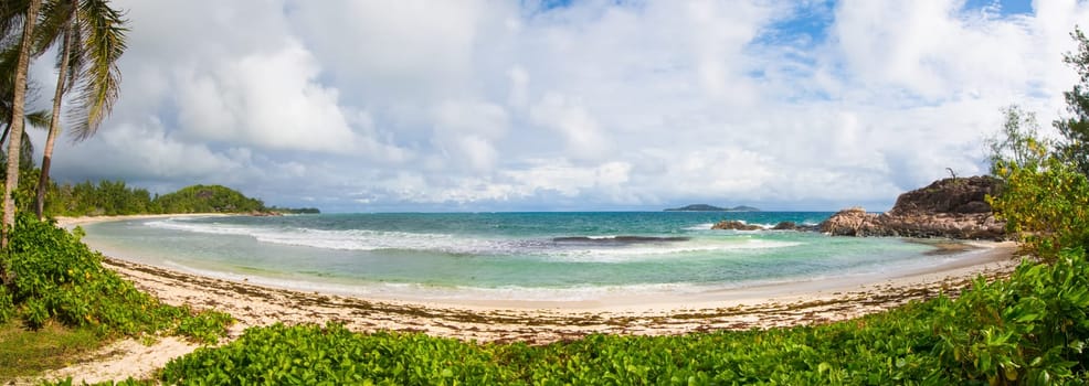 Panorama of a dream beach on the island of Praslin,Seychelles.