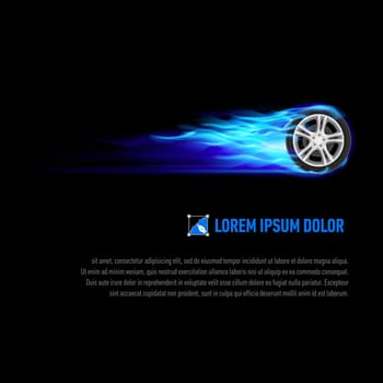 Background with wheel in blue flame for your design