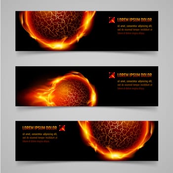 Mystic banners with orange flaming spheres for your design
