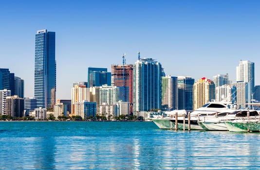 Miami south beach, view from port entry channel, Floride, USA.