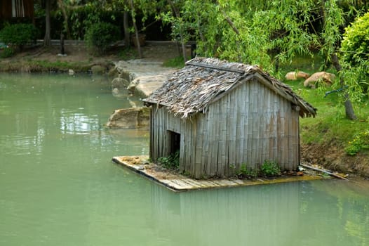 The dwelling of goose, small construction of house over pond