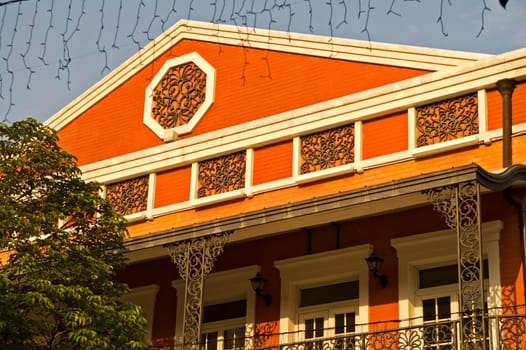 The facade of house with sun light