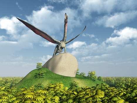 Computer-generated 3D illustration with a dragon in a landscape