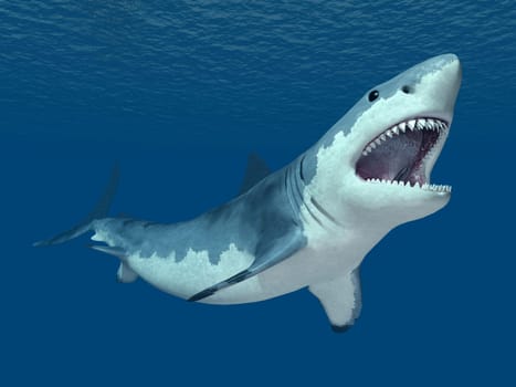 Computer-generated 3D illustration with a great white shark