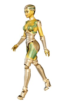 Computer-generated 3D illustration with a female robot isolated on white background