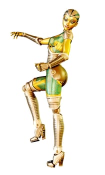 Computer-generated 3D illustration with a female robot isolated on white background