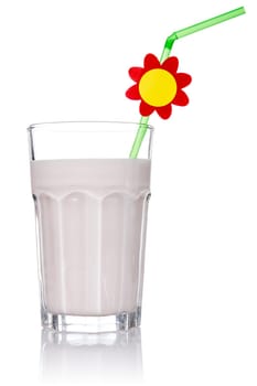 Healthy milkshake with straw, isolated on white background
