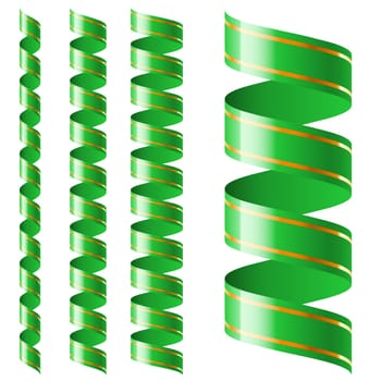 Vertical green ribbon of different sizes on a white background