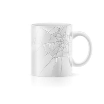 White cup broken  with something stay on white background