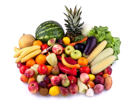 Collection of fruits and vegetables isolated on white background.