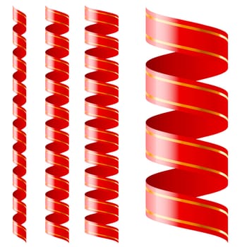 Vertical  red ribbon of different sizes on a white background