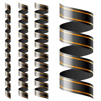 Vertical black ribbon of different sizes on a white background