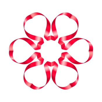 Beautiful red flower of swirled ribbons on white background