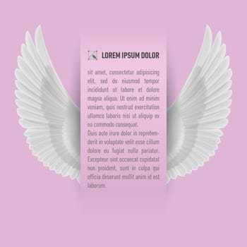 Sheet of paper with text with white wings up on both sides