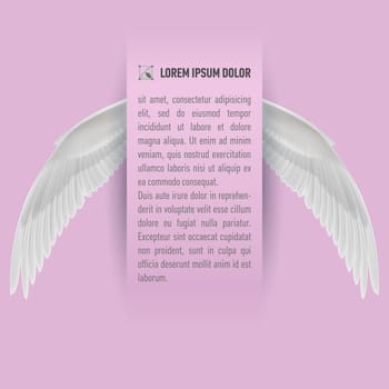 Sheet of paper with text with white wings on both sides
