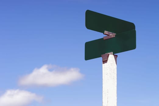 Blank street signs against blue sky ready for your creativity