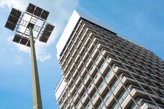 Street lamp and skyscraper in Berlin