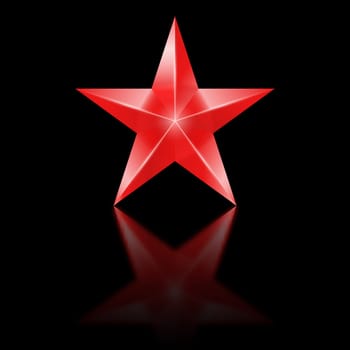 Red star of five points on black background.
