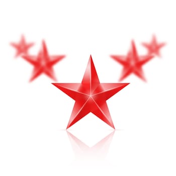 Five red stars on white background - the first one in focus, the others blurry.