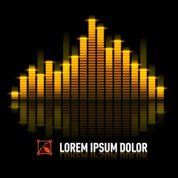 Yellow digital equalizer with reflection over black background