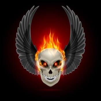 Mutant skull with orange flame and raised wings
