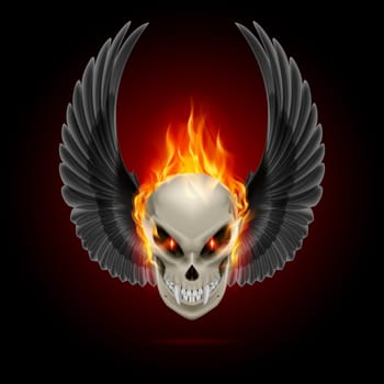 Mutant skull with long fangs, orange flame and raised wings