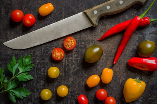 Top view on colorful fresh vegetables