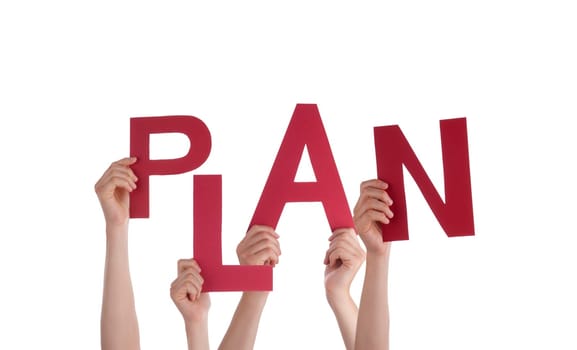 Many Hands Holding the Word Plan, Isolated