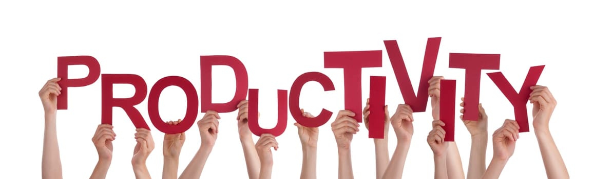 Many Hands Holding the Word Productivity, Isolated