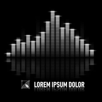 Black-and-white digital equalizer with reflection over dark background