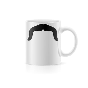 The cup with painted mustache standing on a white background