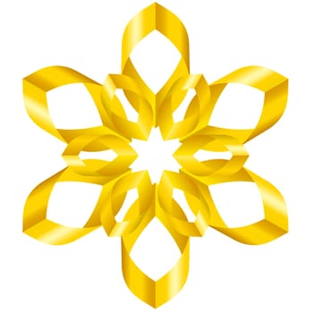 Beautiful yellow flower with six petals of swirled ribbons on white background