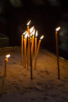 Close up of religion ceremony candles in church