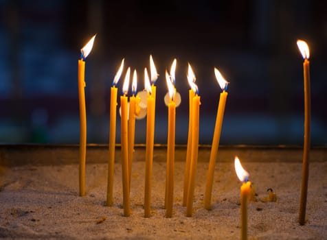 Close up of religion ceremony candles in church