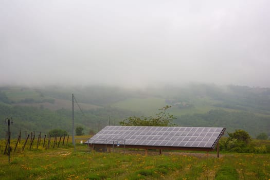 View of photo voltaic panels in the vineyard