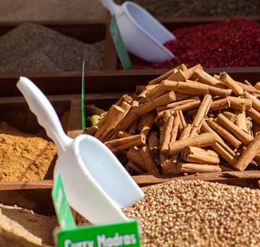 Close up of cinnamon spice inside the basket
