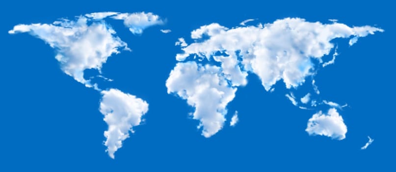 Map from clouds on the blue background