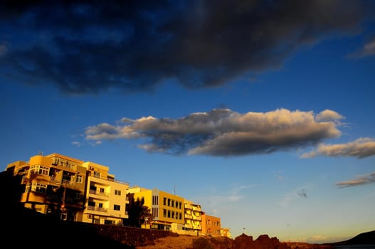 Cloudscape, Colored Clouds at Sunset near the Ocean