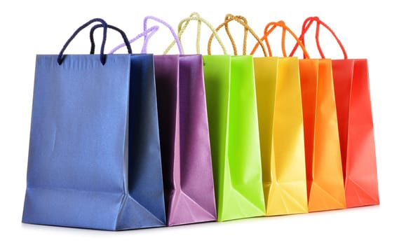 Paper shopping bags isolated on white background.