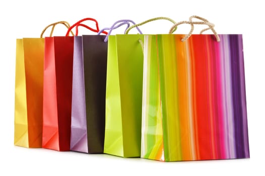 Paper shopping bags isolated on white background.