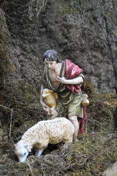 Traditional European Statuette in a Christmas Crib Nativity Scene