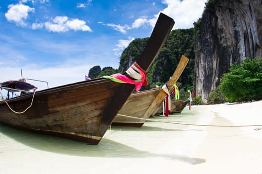 Tropical beach, longtail boats, Andaman Sea, Thailand